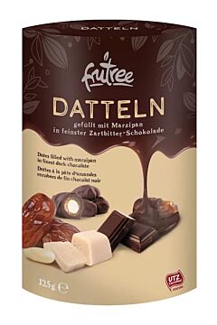 Datle plněné marcipánem v hořké čokoládě čerstvě vyrobené a balené přímo z balírny Frutree