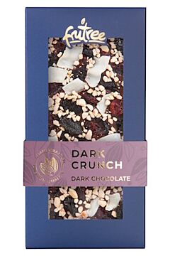 DARK CRUNCH - hořká čokoláda s višněmi, brusinkami, lískovci a kokosem čerstvě vyrobené a balené přímo z balírny Frutree