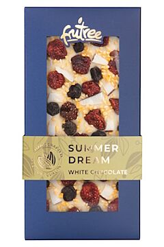 SUMMER DREAM - bílá čokoláda, jahody, borůvky, kokos, mučenka čerstvě vyrobené a balené přímo z balírny Frutree