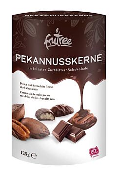 Pekanové ořechy v hořké čokoládě čerstvě vyrobené a balené přímo z balírny Frutree
