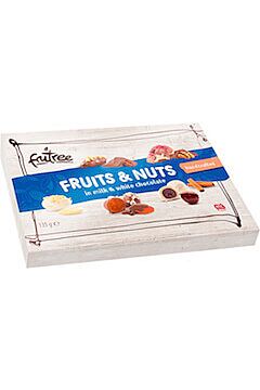 Fruit & Nuts - ovoce a ořechy mléčné v čokoládě čerstvě vyrobené a balené přímo z balírny Frutree